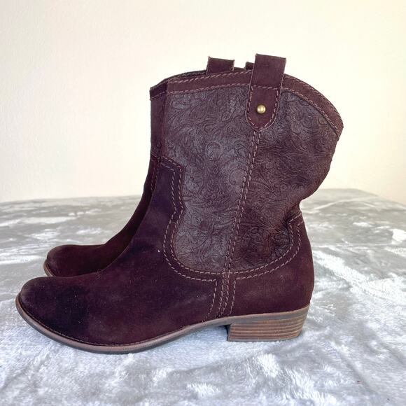 Fossil Womens Boots Sz 11 Chocolate Brown Suede Leather Western Ranch Cowgirl - Picture 2 of 13